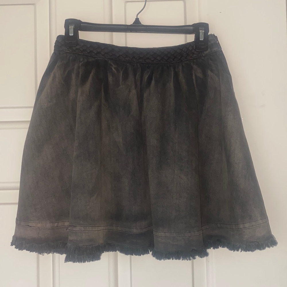 Free People Braided Waist Fringe Bottom Denim Skirt